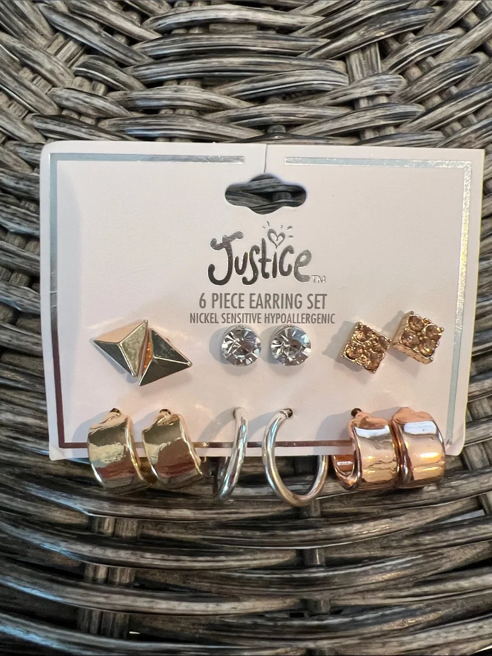 Justice Mixed Metal 6-Piece Earring Set - Gold, Silver, Rose Gold